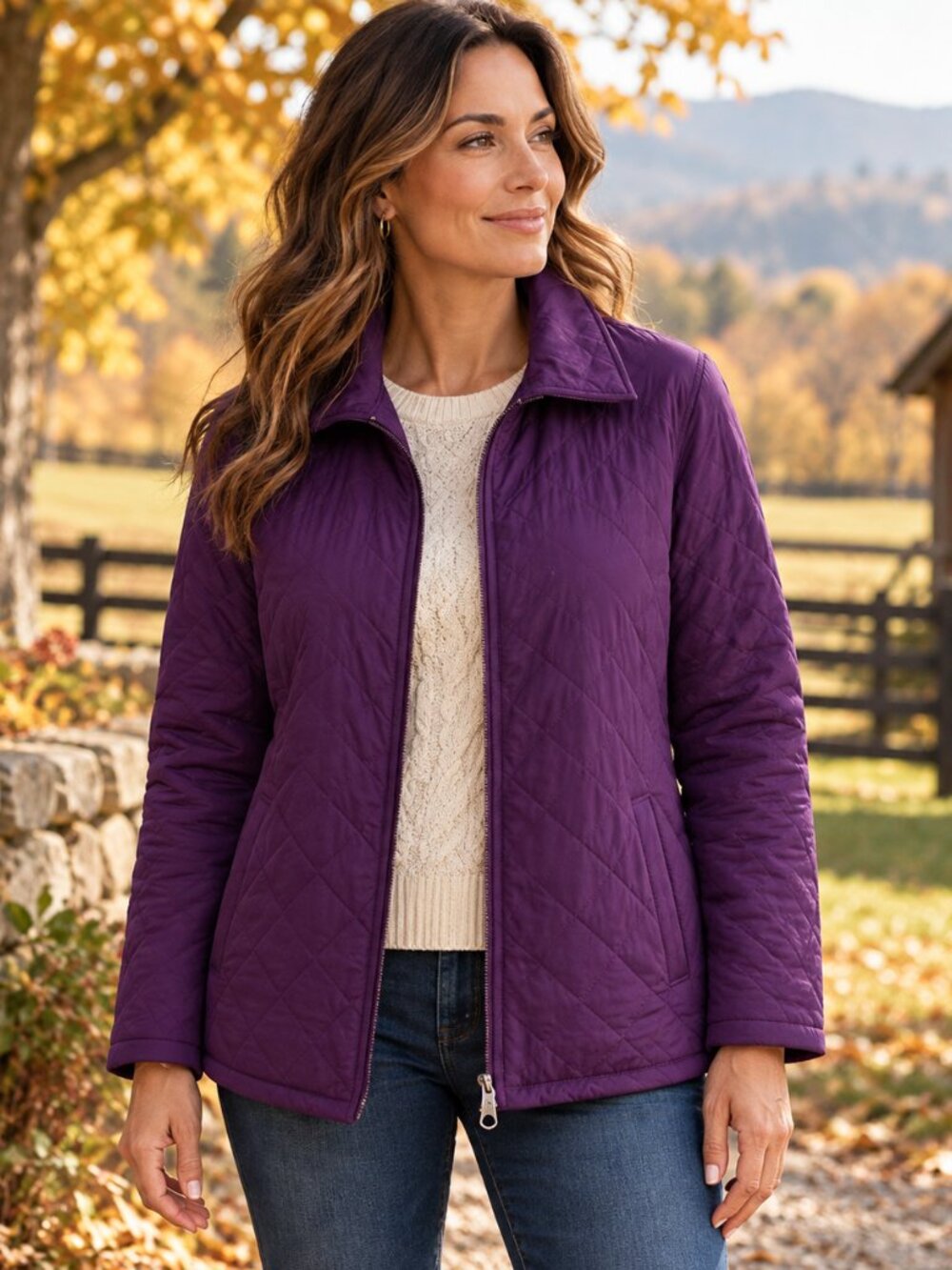 Pendleton Quilted Jacket Womens L Purple Diamond Barn Coat Full Zip Lightweight